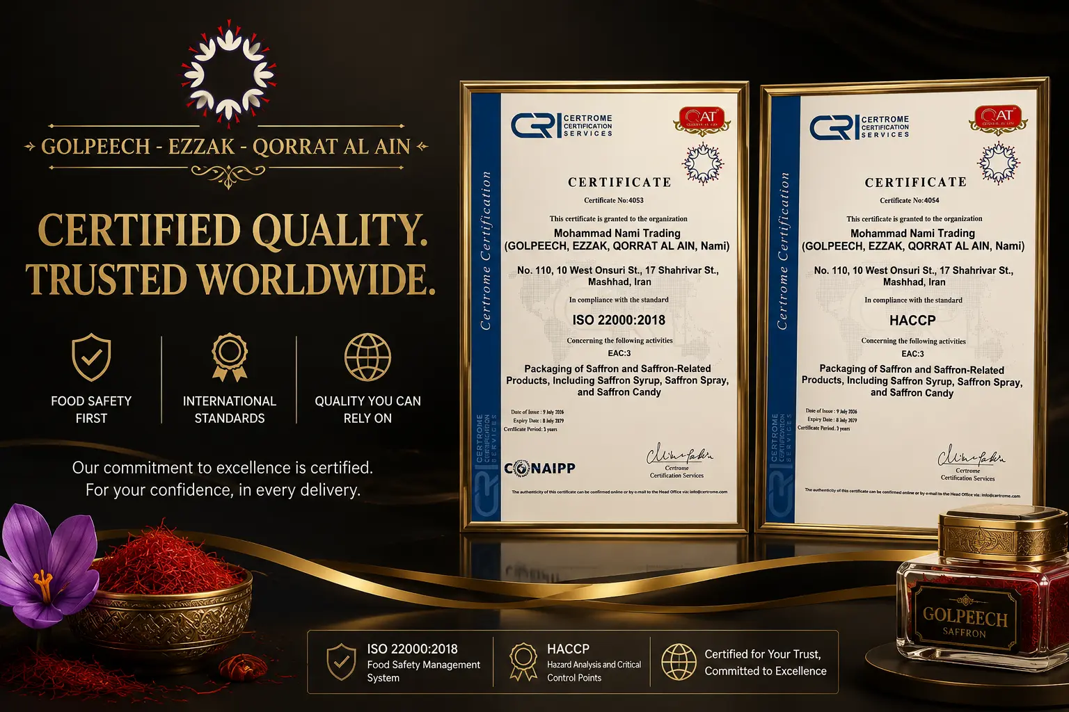 Golpeech Saffron - HACCP & ISO 22000 Certified Saffron Manufacturer